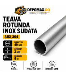 Teava rotunda inox sudata AISI 304, 40 x 2 mm, 6 metri